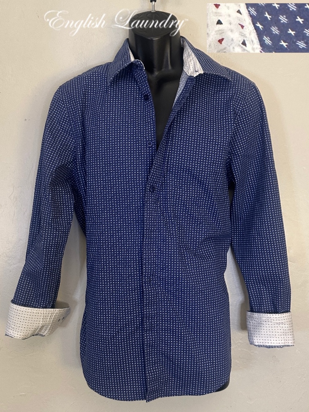 English Laundry Stretch Contrast Long Sleeve Shirt 15-15.5/32-33 Gently worn
